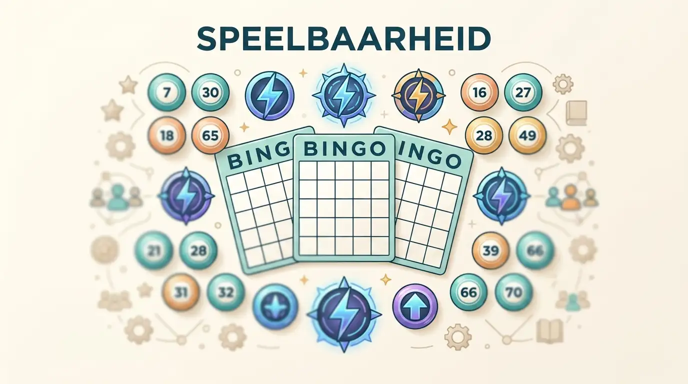 Generieke bingokaarten met nummers en virtuele power-up symbolen